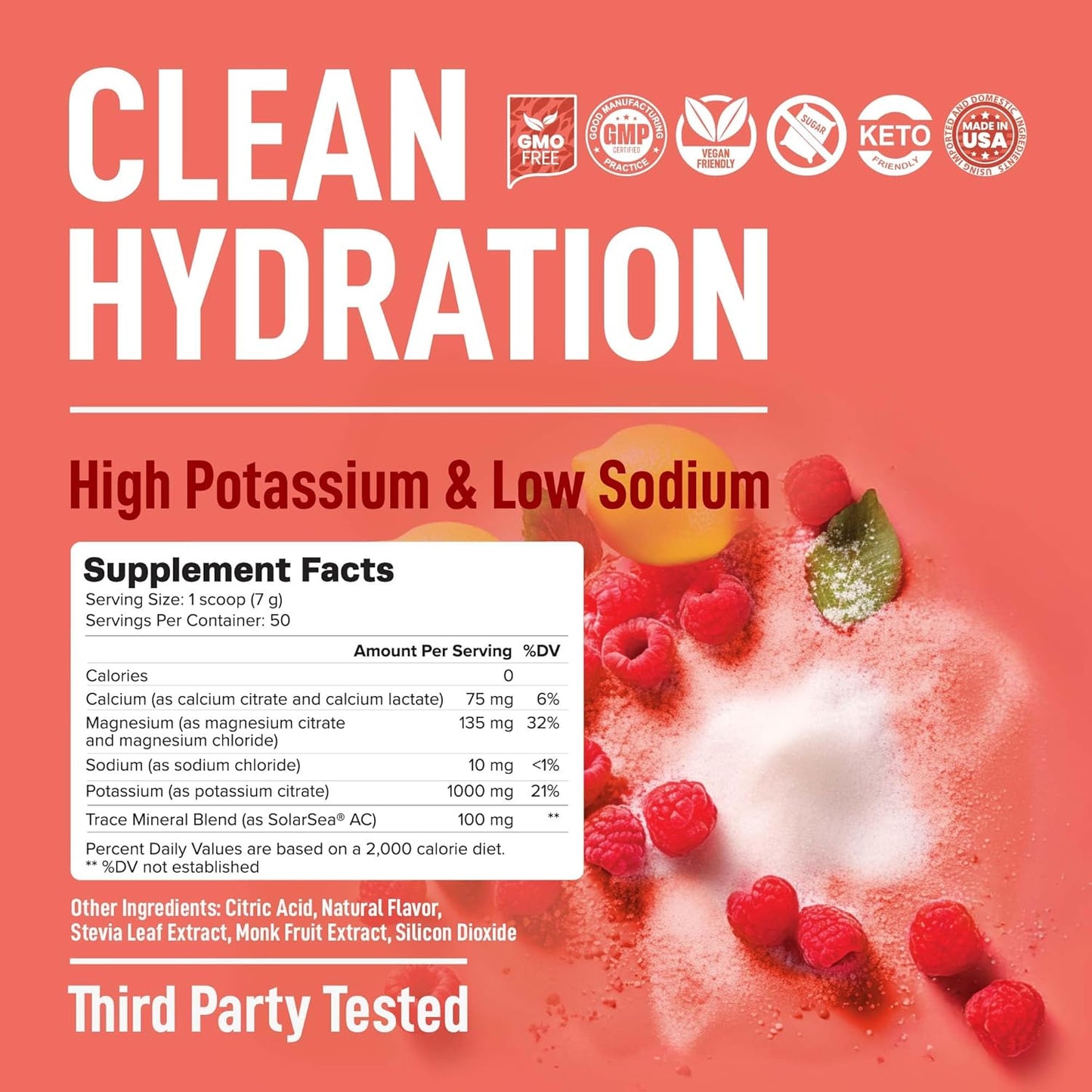 Electrolytes Powder – Raspberry Lemonade Flavor 50 Servings – No Sugar Hydration Supplement with Magnesium, Potassium, Sodium – Keto, Vegan, Fasting-Friendly, Zero Calorie Electrolyte Drink