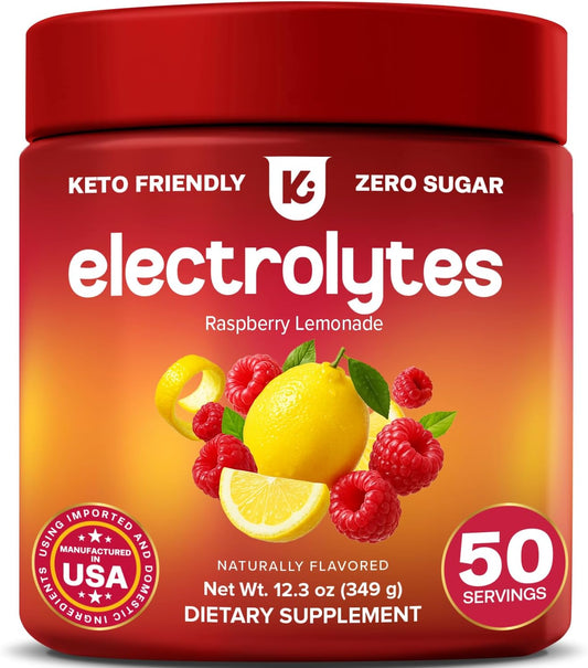 Electrolytes Powder – Raspberry Lemonade Flavor 50 Servings – No Sugar Hydration Supplement with Magnesium, Potassium, Sodium – Keto, Vegan, Fasting-Friendly, Zero Calorie Electrolyte Drink