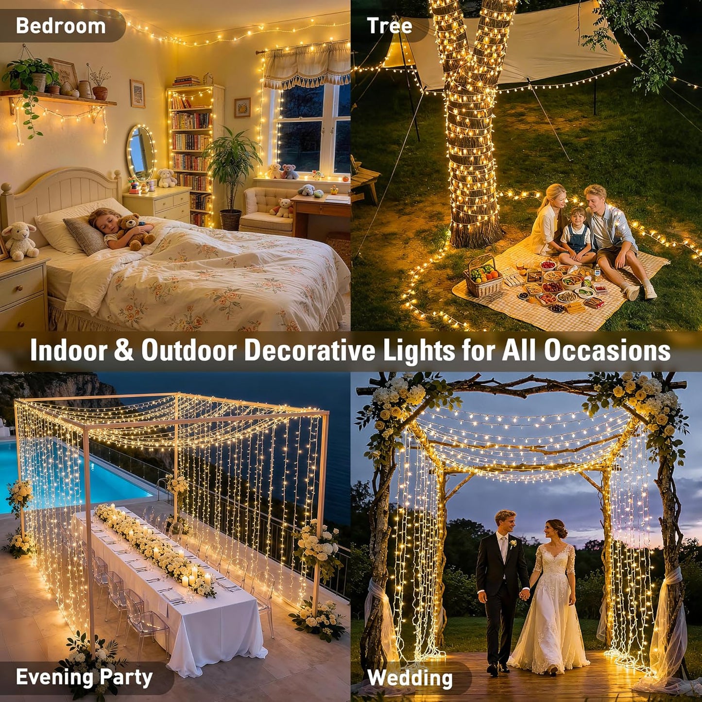 168FT 600 LED String Lights for outside Clear Wire, Warm White Christmas Lights Outdoor Waterproof, Tree Lights Outdoor Plug in for Patio Wedding Party Holiday Christmas Bedroom Pergola Decor
